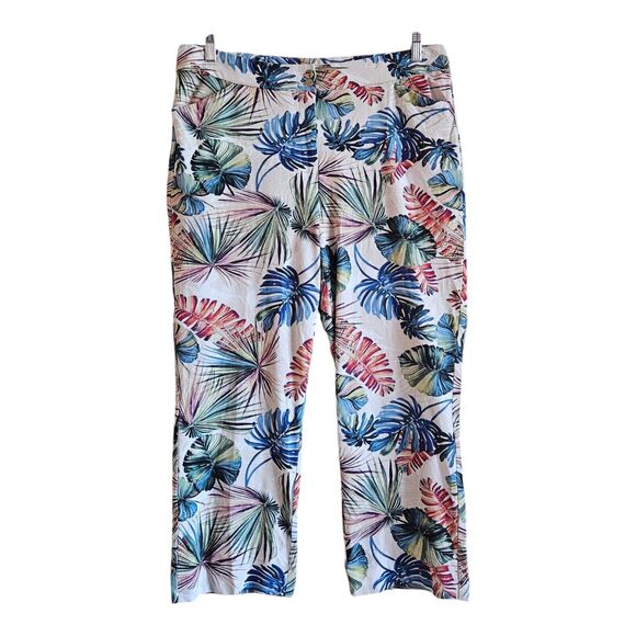 CHICO'S 2.5 Women 14 Cropped Pants Tropical Palm Print Secret Stretch 35 x 22.5 - Picture 1 of 7